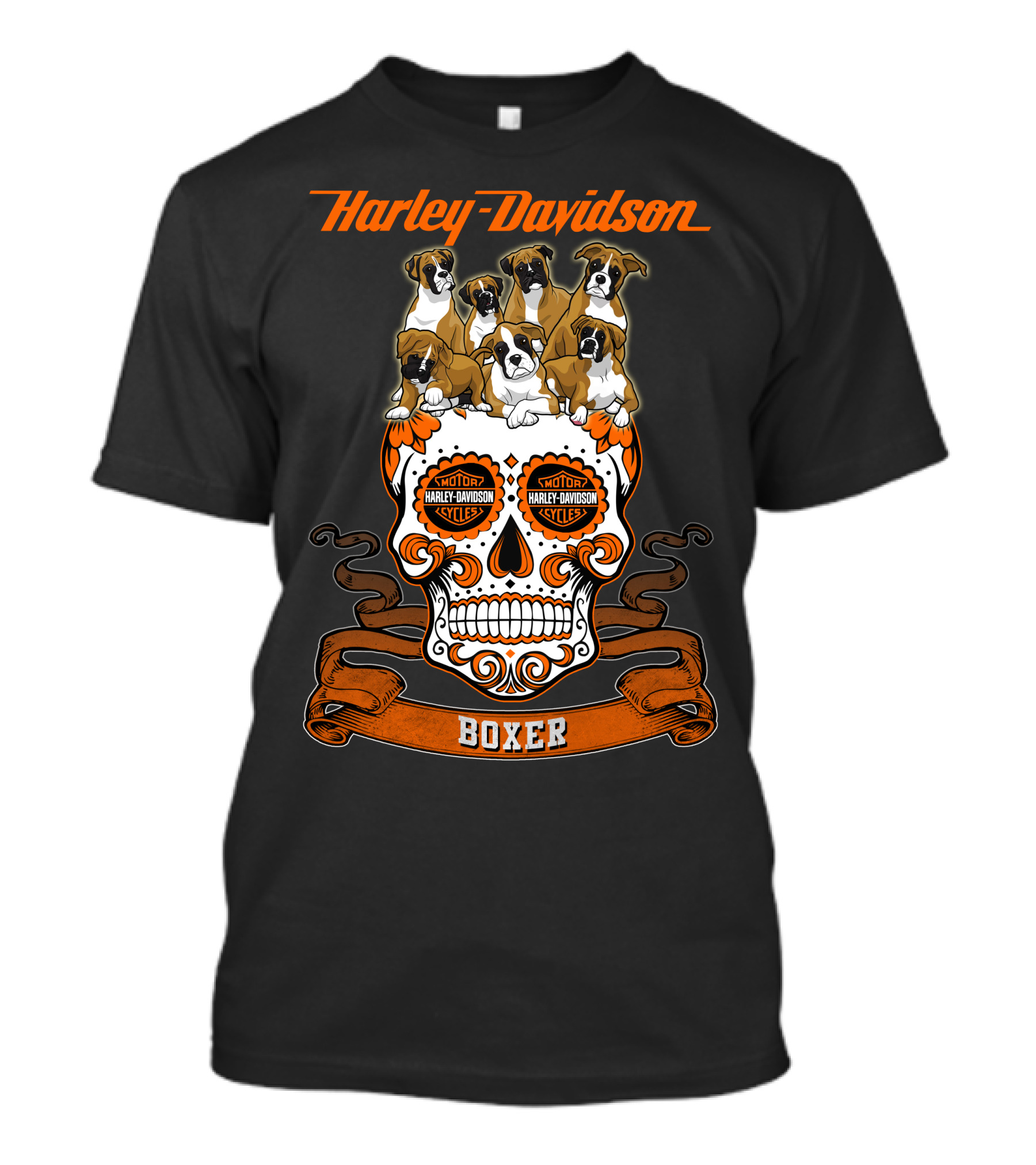 Harley Davidson Boxer Dogs Sugar Skull T-Shirt