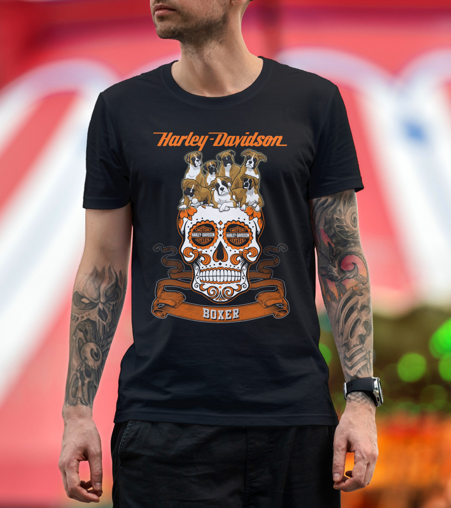 Harley Davidson Boxer Dogs Sugar Skull T-Shirt