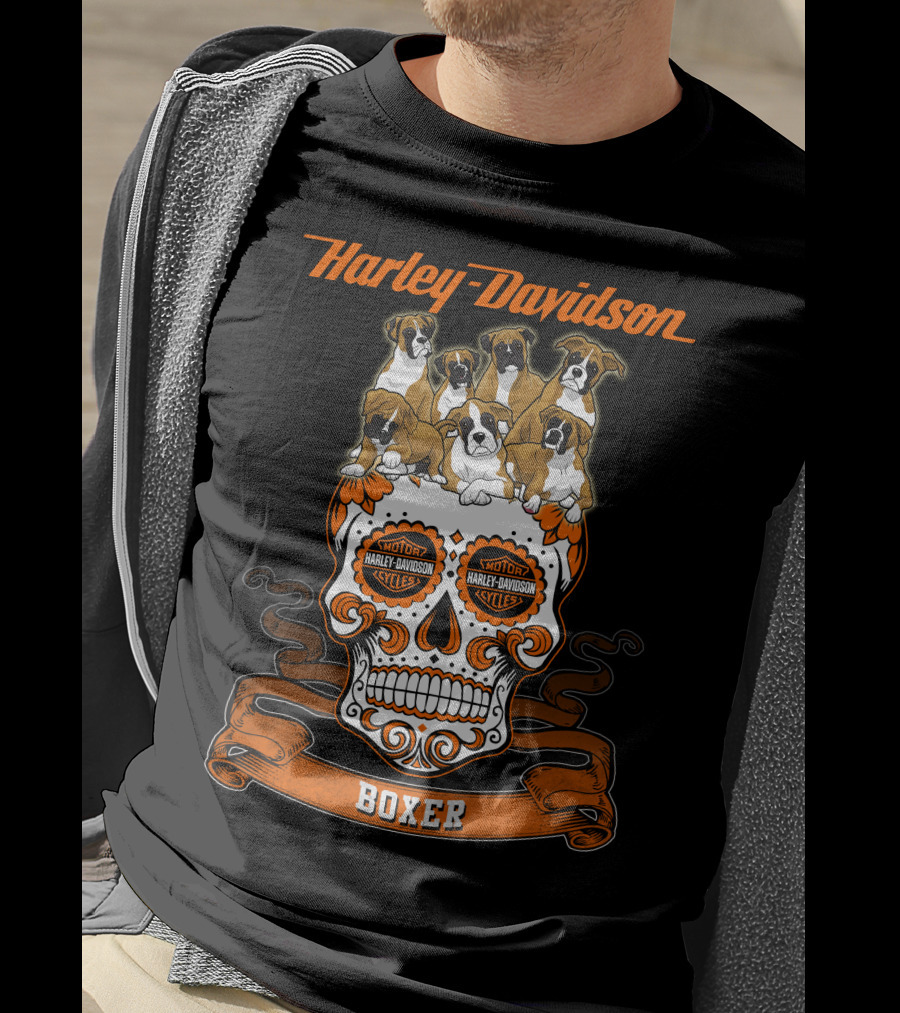 Harley Davidson Boxer Dogs Sugar Skull T-Shirt