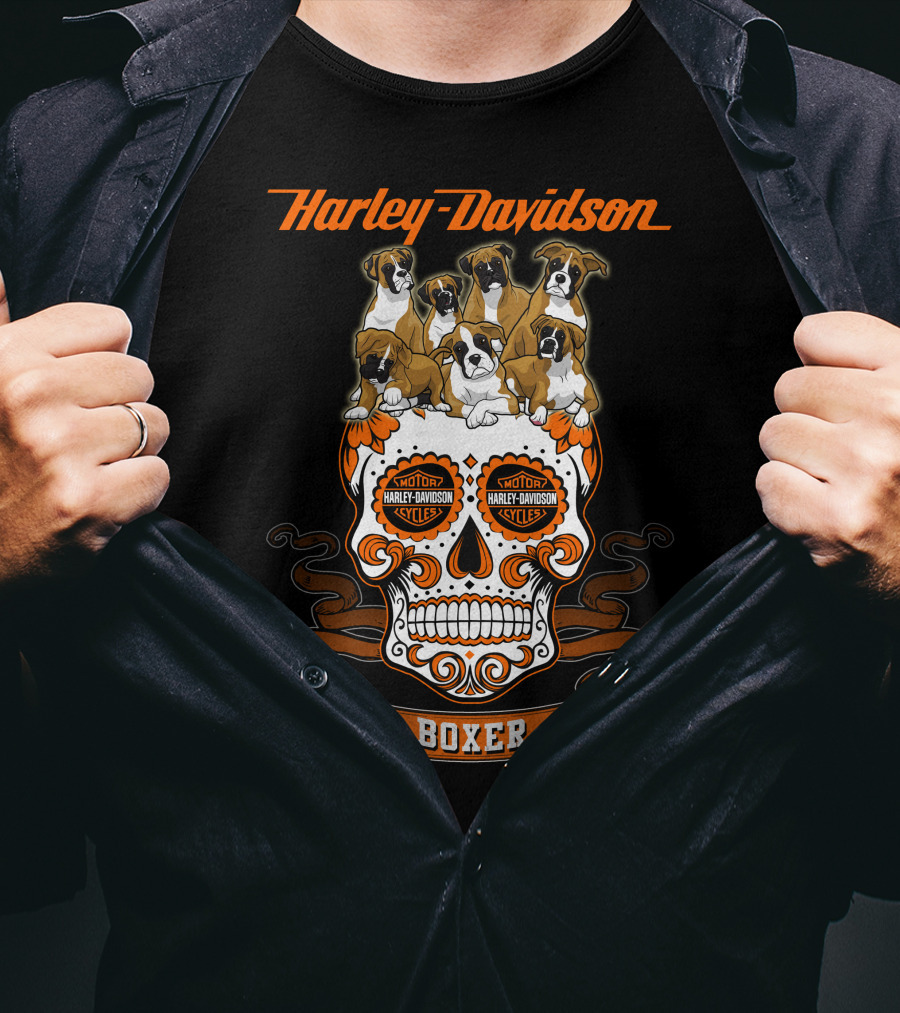Harley Davidson Boxer Dogs Sugar Skull T-Shirt
