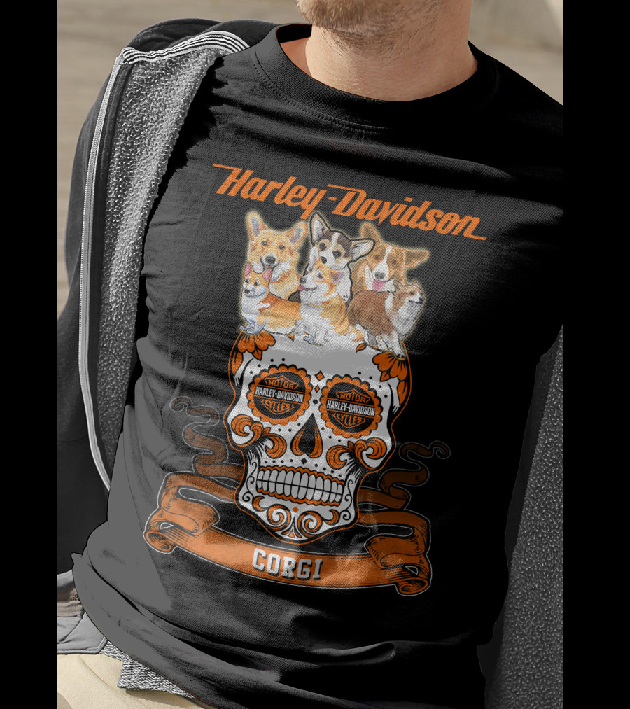 Harley Davidson Corgi Skull Motorcycles T-Shirt