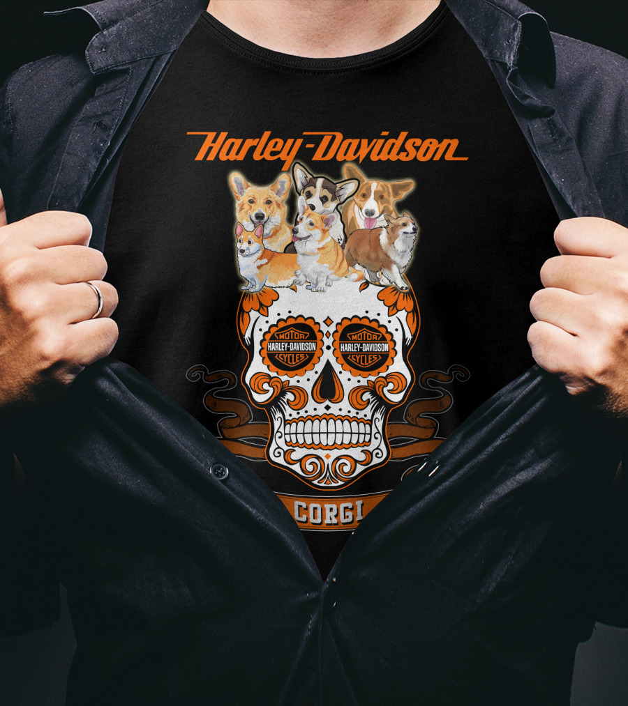 Harley Davidson Corgi Skull Motorcycles T-Shirt