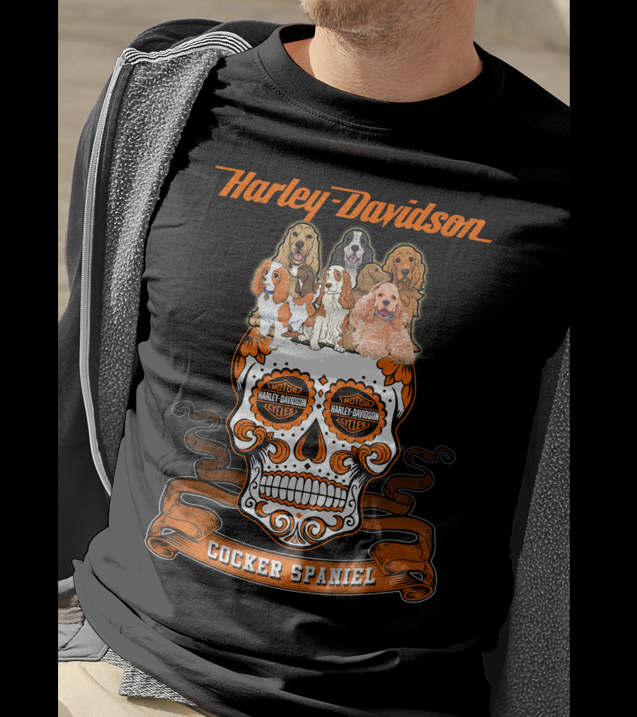 Harley Davidson Motor Cycles Cocker Spaniel Dogs T-Shirt