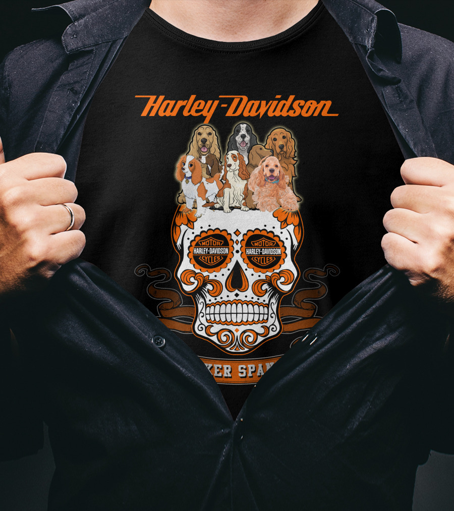 Harley Davidson Motor Cycles Cocker Spaniel Dogs T-Shirt