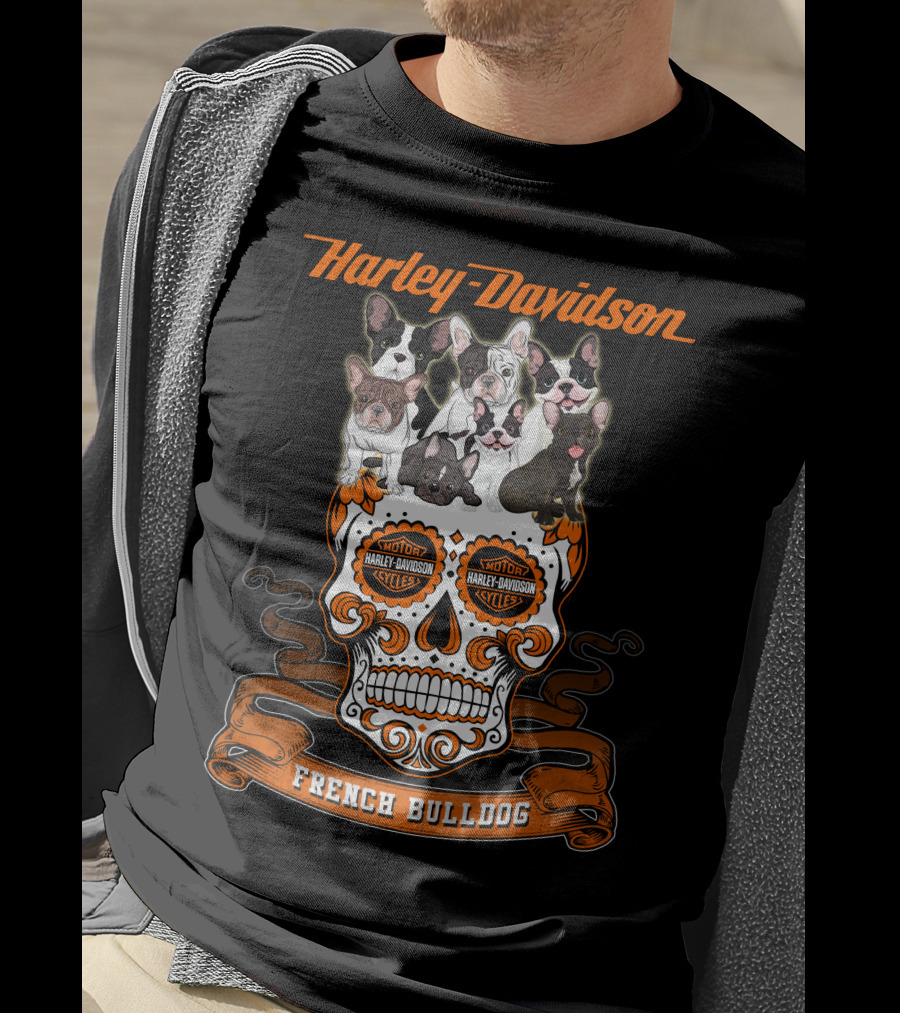 Harley Davidson French Bulldog Sugar Skull Motif T-Shirt