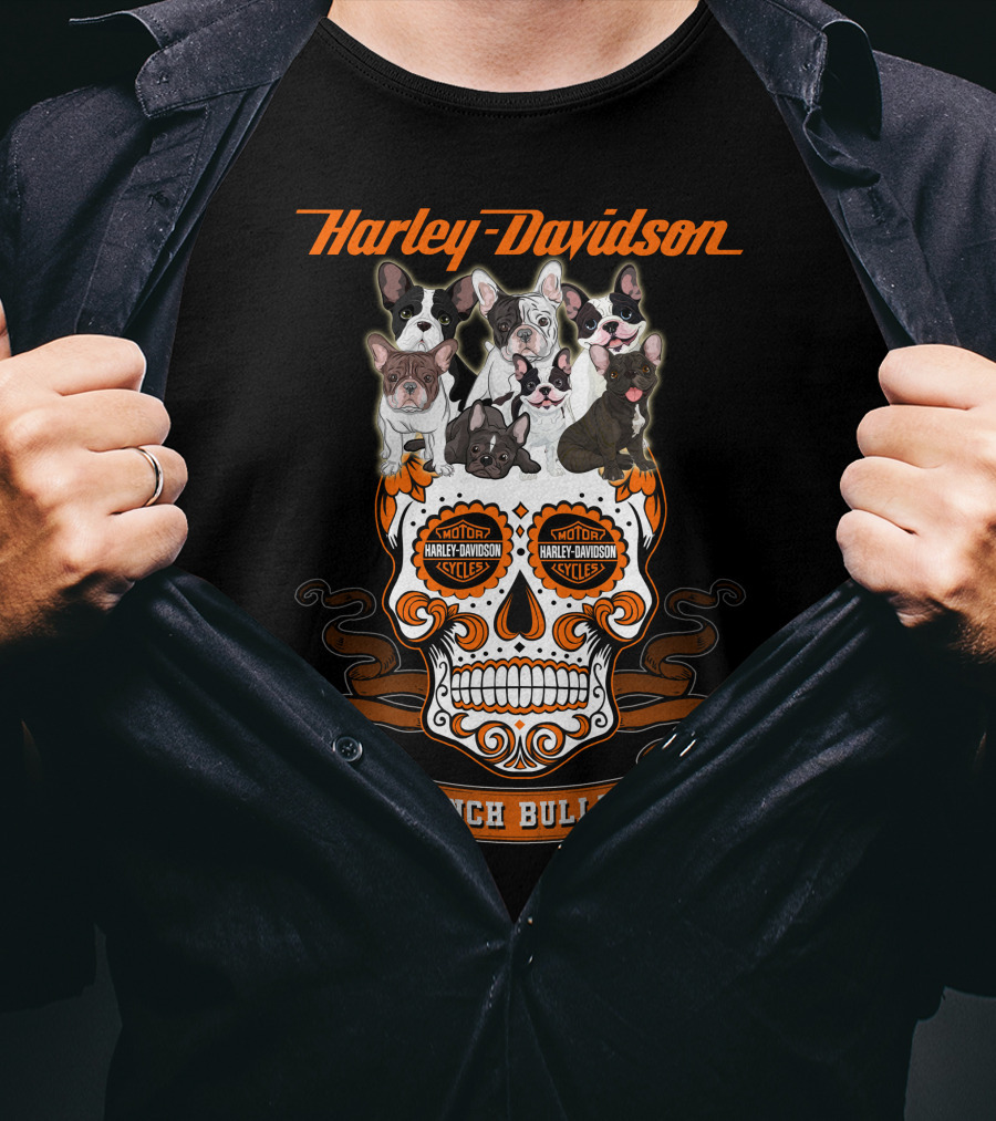Harley Davidson French Bulldog Sugar Skull Motif T-Shirt