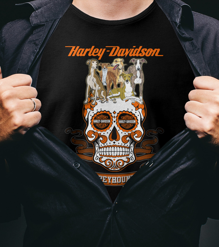 Harley Davidson Motor Cycles Greyhound Skull T-Shirt
