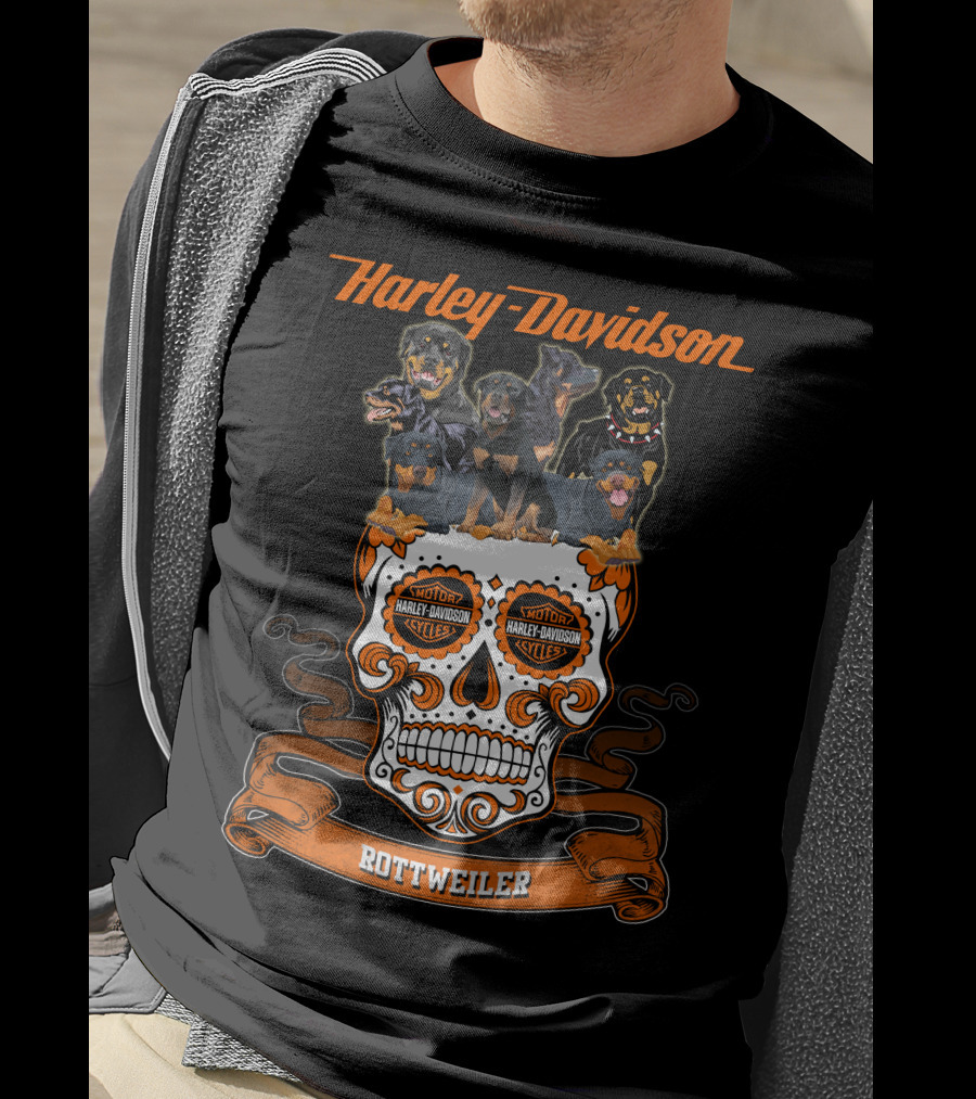 Harley Davidson Motorcycles Rottweiler Skull T-Shirt