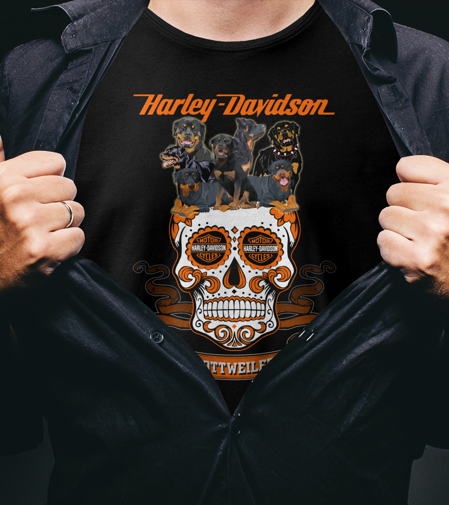 Harley Davidson Motorcycles Rottweiler Skull T-Shirt