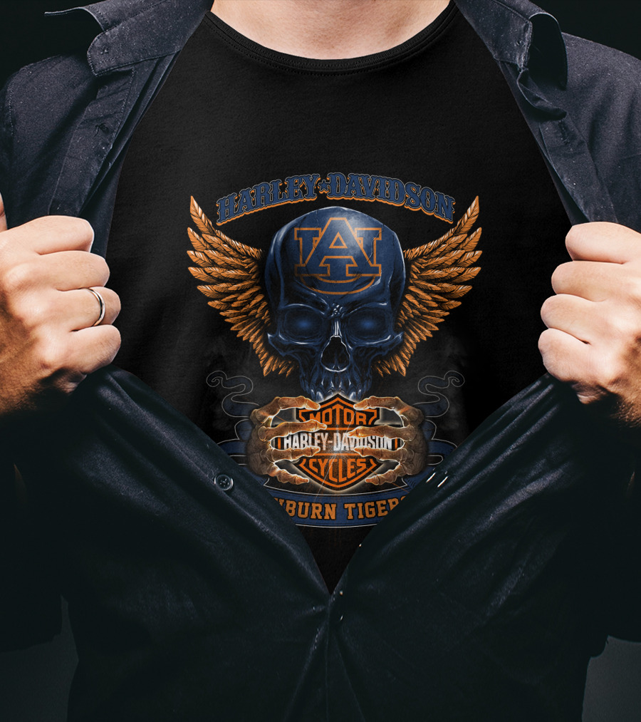 Harley Davidson Auburn Tigers Au Skull Wings Motor Cycles T-Shirt