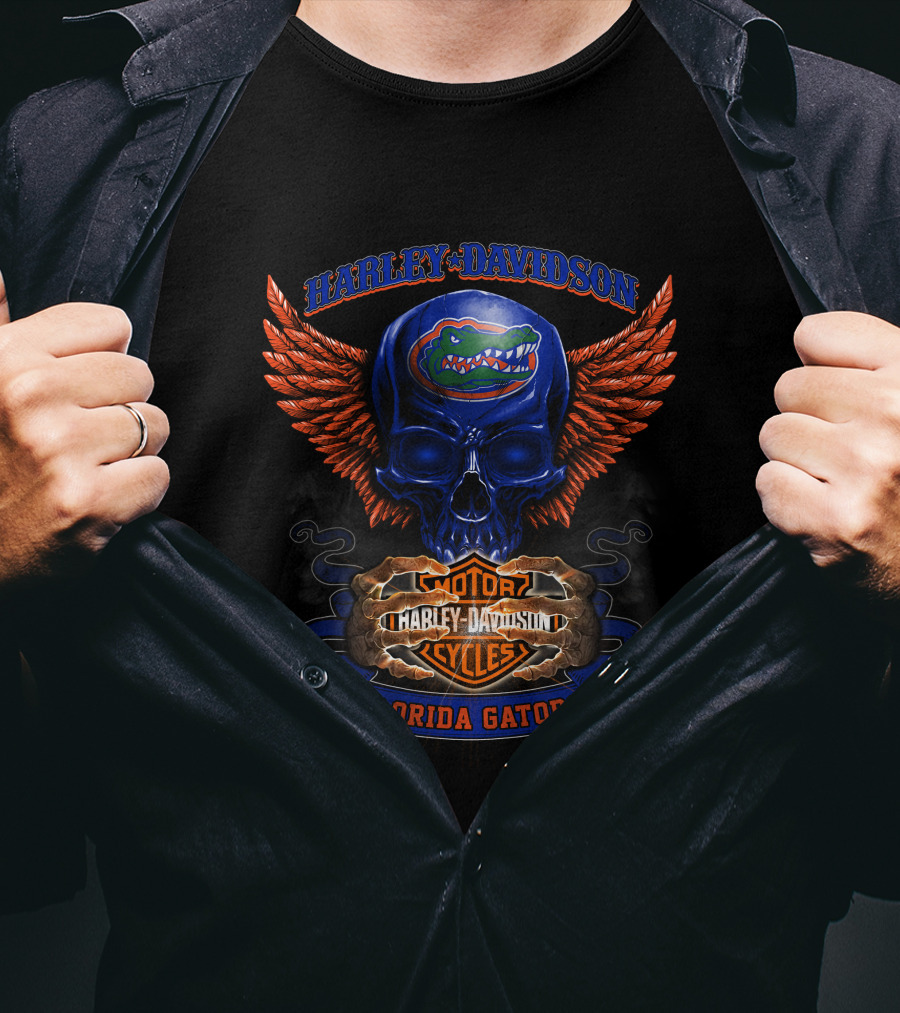 Harley Davidson Motor Florida Gators Winged Skull T-Shirt