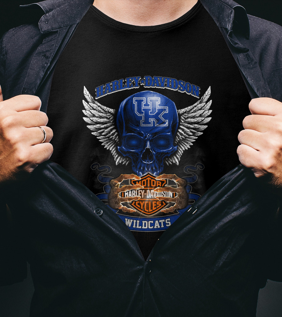 Harley Davidson Kentucky Wildcats Motorcycles Skull Wings T-Shirt