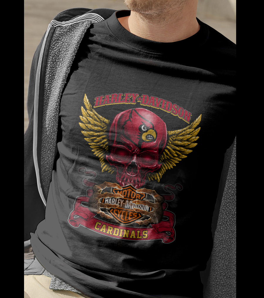 Harley Davidson Louisville Cardinals Skull With Wings T-Shirt
