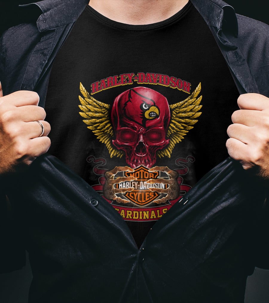 Harley Davidson Louisville Cardinals Skull With Wings T-Shirt