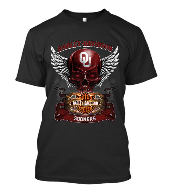 Harley Davidson Oklahoma Sooners Ou Winged Skull Motorcycles T-Shirt