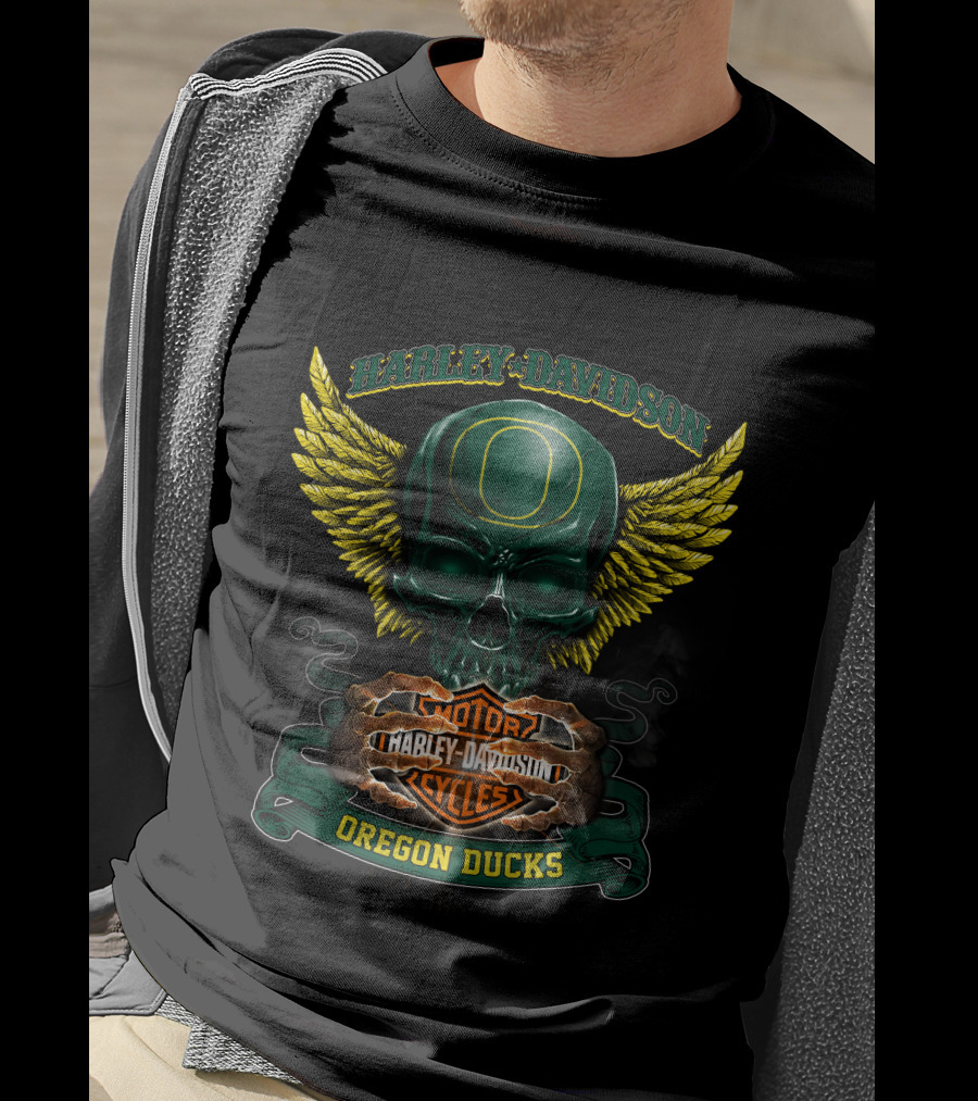Harley Davidson Oregon Ducks Skull Winged T-Shirt