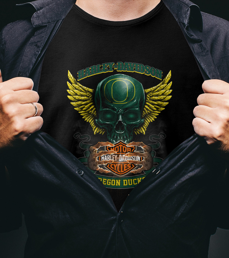 Harley Davidson Oregon Ducks Skull Winged T-Shirt