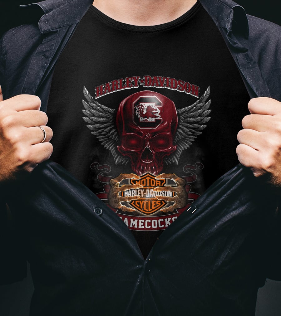 Harley Davidson South Carolina Gamecocks Motorcycles Winged Skull T-Shirt