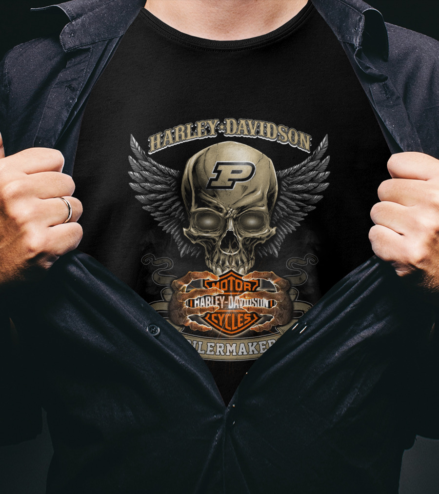 Harley Davidson Purdue Boilermakers Motorcycles Logo Skull Wings T-Shirt