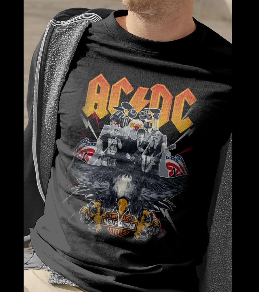 Acdc Harley Davidson Motorcycles Eagle Band Rock Music T-Shirt