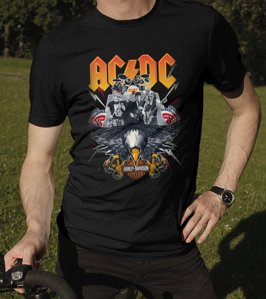 Acdc Harley Davidson Motorcycles Eagle Band Rock Music T-Shirt
