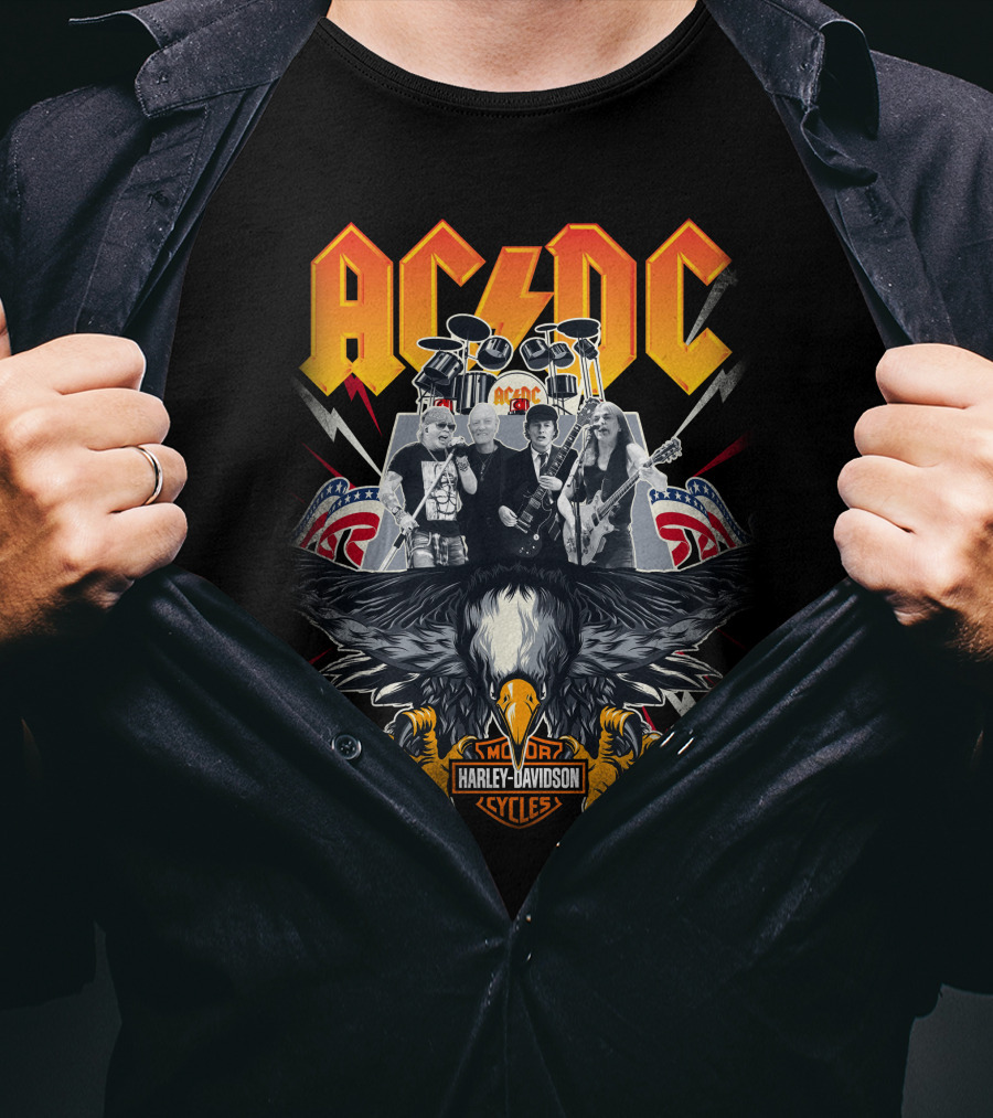 Acdc Harley Davidson Motorcycles Eagle Band Rock Music T-Shirt