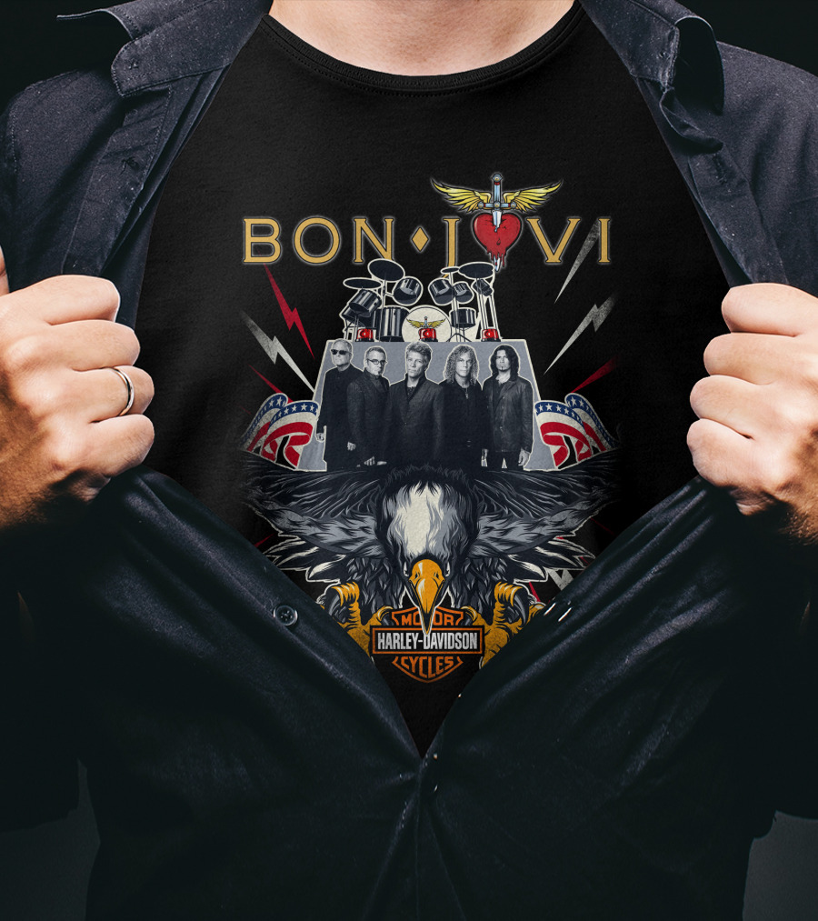 Bon Jovi Harley Davidson Motorcycles Eagle Band T-Shirt
