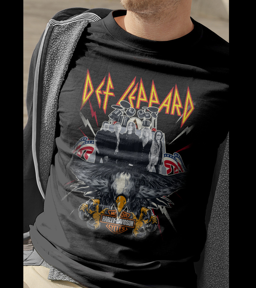 Def Leppard Harley Davidson Motor Cycles Eagle And Band T-Shirt