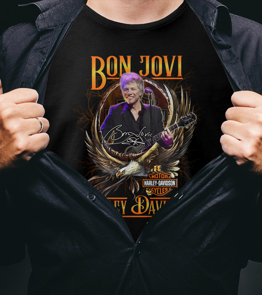 Bon Jovi Harley Davidson Motorcycles Eagle Music Signature T-Shirt