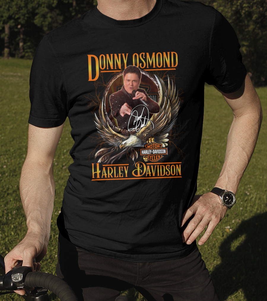 Donny Osmond Harley Davidson Motor Cycles Emblem With Eagle And Signature T-Shirt