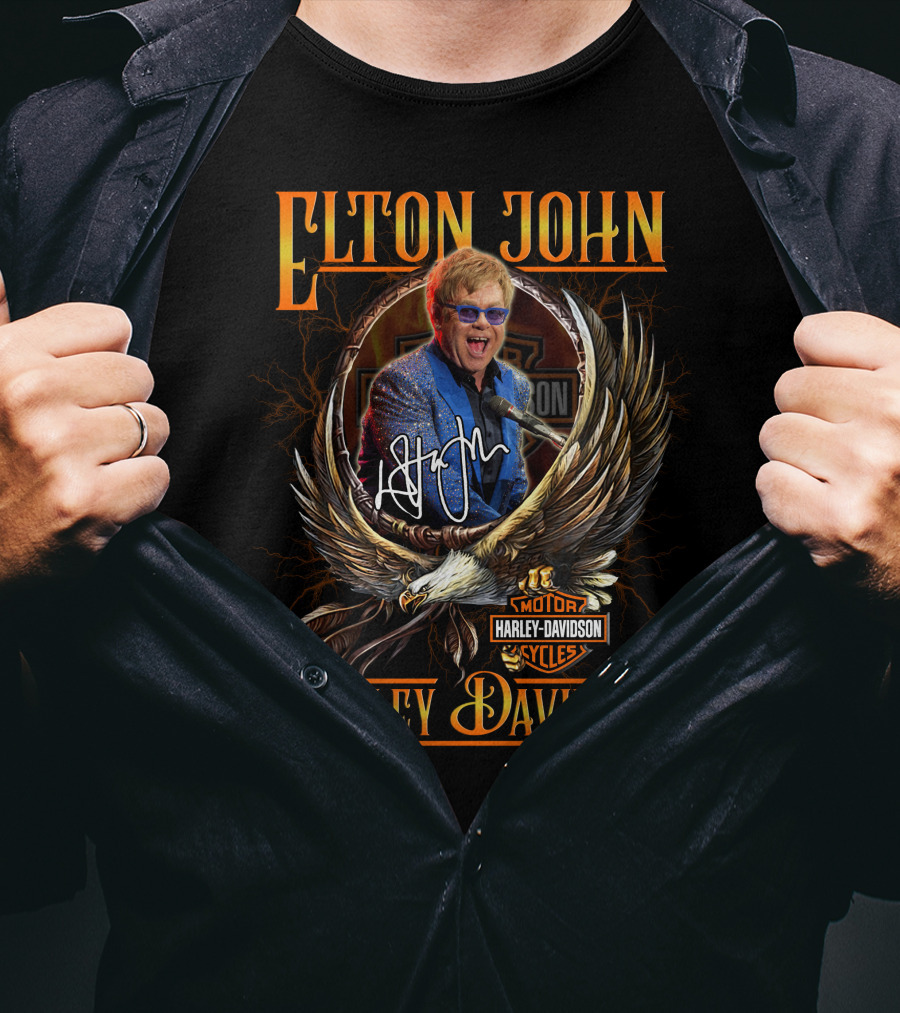 Elton John Harley Davidson Cycles Eagle Signature T-Shirt