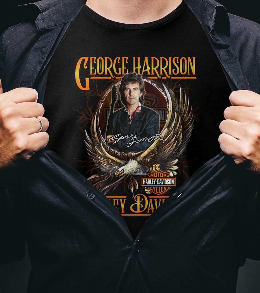 George Harrison Harley Davidson Motor Cycles Eagle Signature T-Shirt