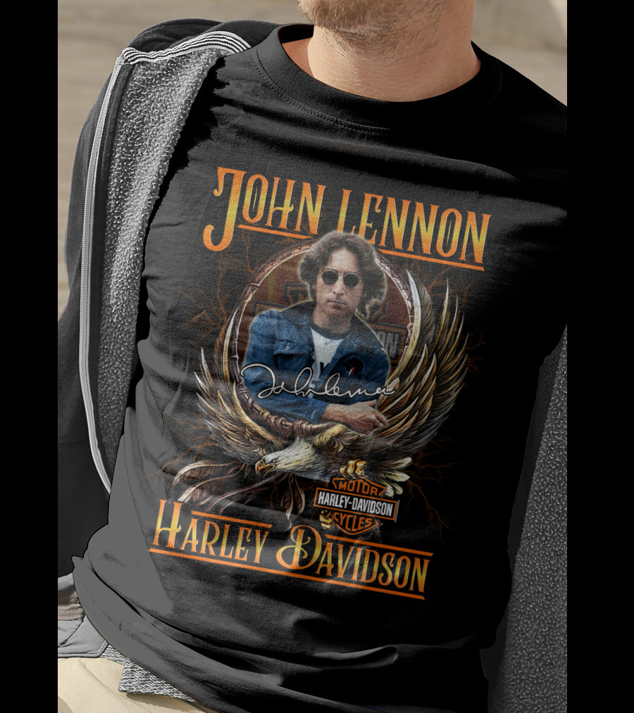 John Lennon Harley Davidson Motor Cycles Iconic Signature Look T-Shirt