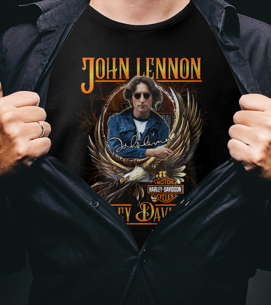 John Lennon Harley Davidson Motor Cycles Iconic Signature Look T-Shirt