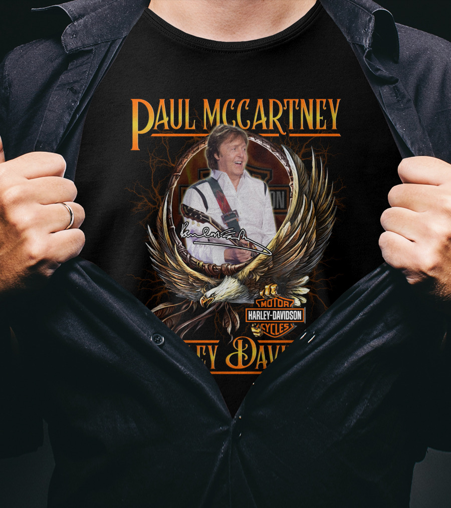 Paul Mccartney Harley Davidson Motor Cycles Eagle Signature T-Shirt