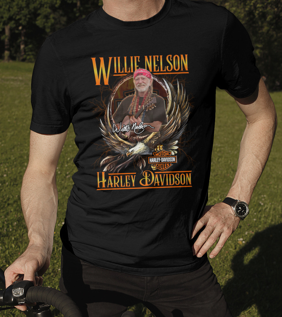Willie Nelson Harley Davidson Motorcycles Cycles Eagle Guitar T-Shirt