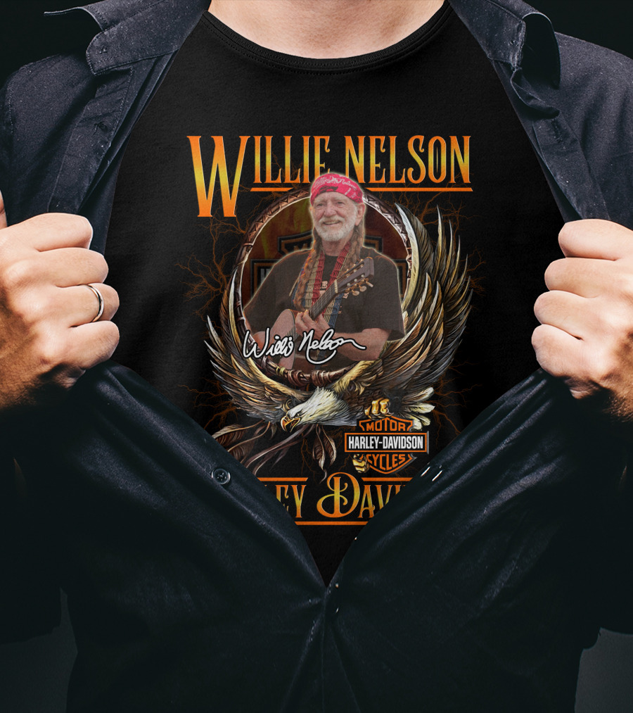 Willie Nelson Harley Davidson Motorcycles Cycles Eagle Guitar T-Shirt
