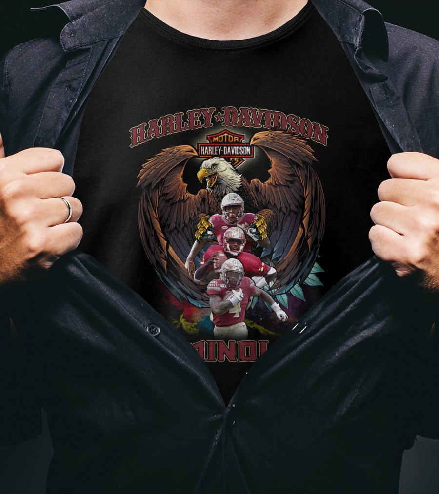 Harley Davidson Seminoles Florida State Football Players Bald Eagle T-Shirt