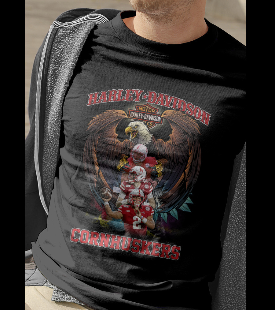 Harley Davidson Nebraska Cornhuskers Football Eagle T-Shirt