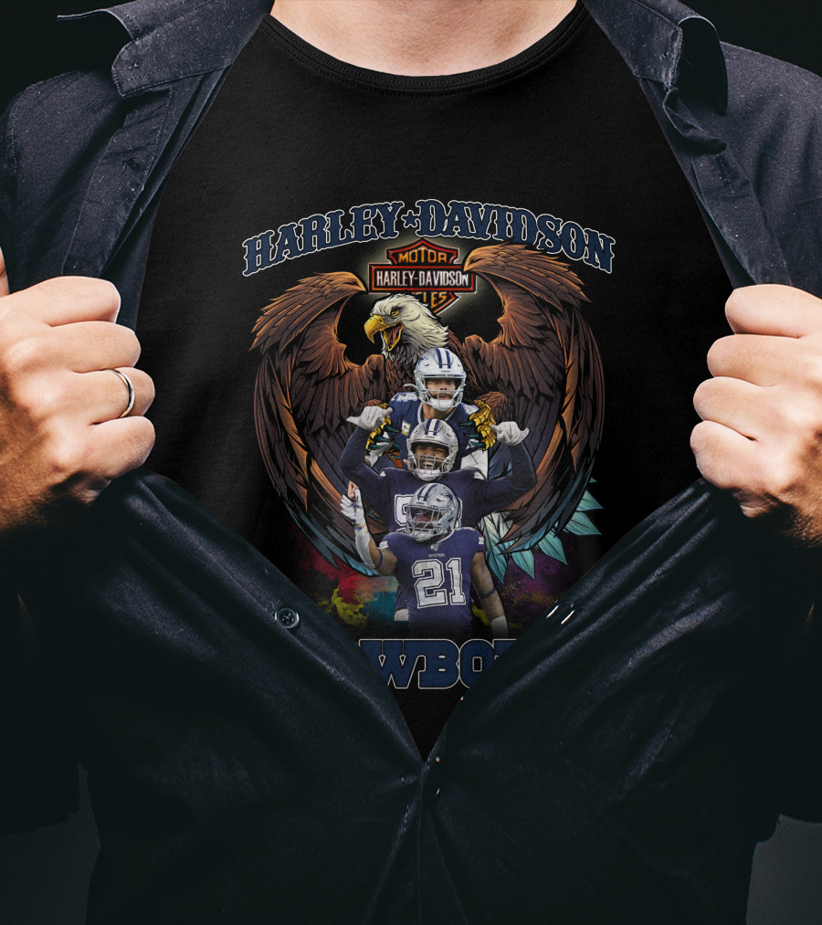 Harley Davidson Dallas Cowboys Football Team With Eagle And Players T-Shirt