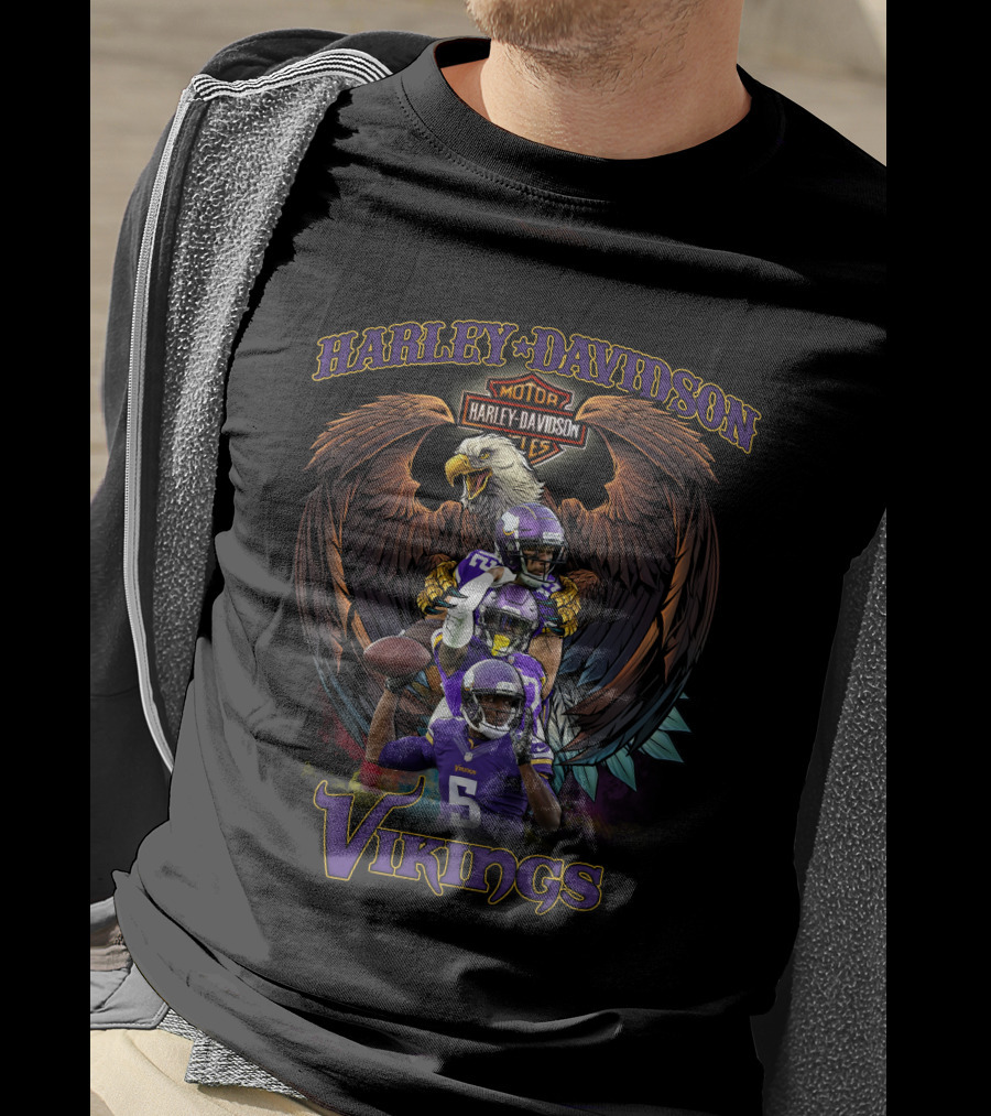 Harley Davidson Motor Eagle Minnesota Vikings Players T-Shirt