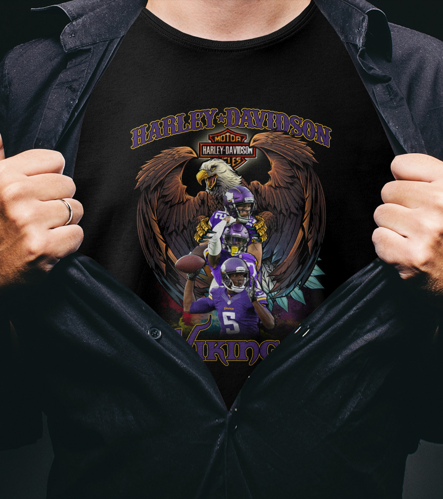 Harley Davidson Motor Eagle Minnesota Vikings Players T-Shirt