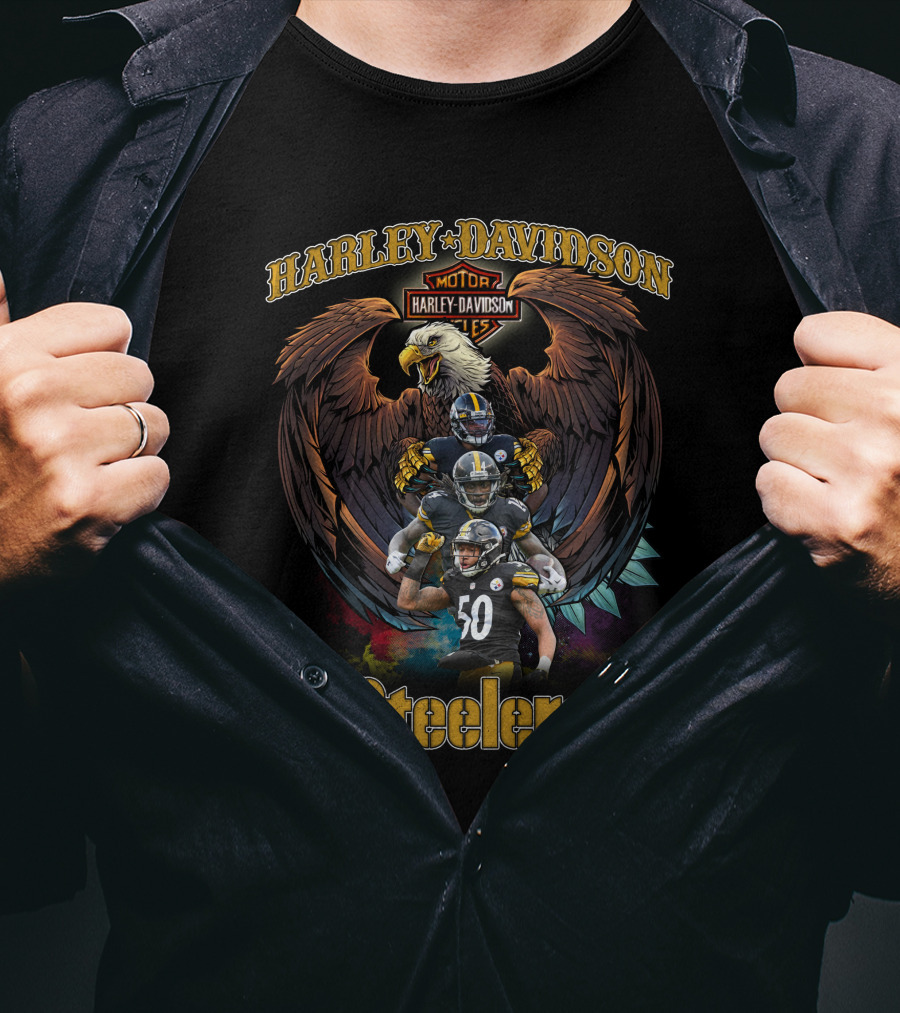 Harley Davidson Motor Cycles Eagle Pittsburgh Steelers T-Shirt