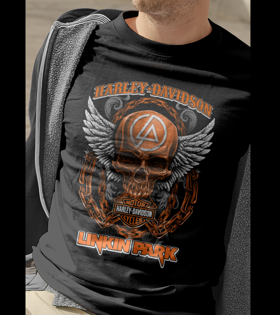 Harley Davidson Motor Cycles Linkin Park Skull Wings T-Shirt