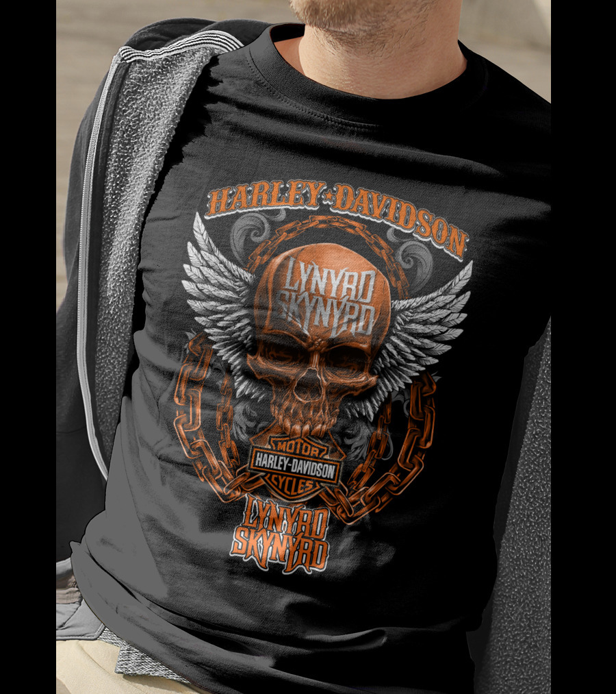 Harley Davidson Lynyrd Skynyrd Skull With Wings And Chains T-Shirt