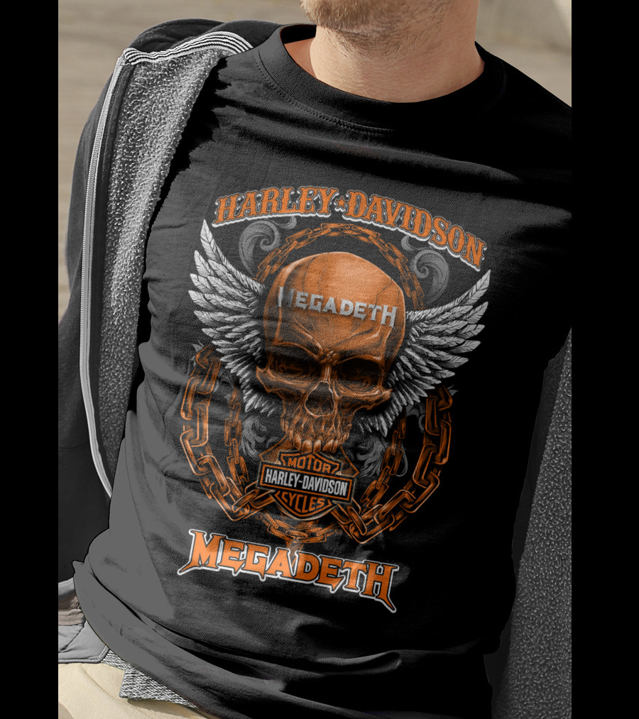 Harley Davidson Megadeth Motor Cycles Skull And Wings Hd2408 T-Shirt