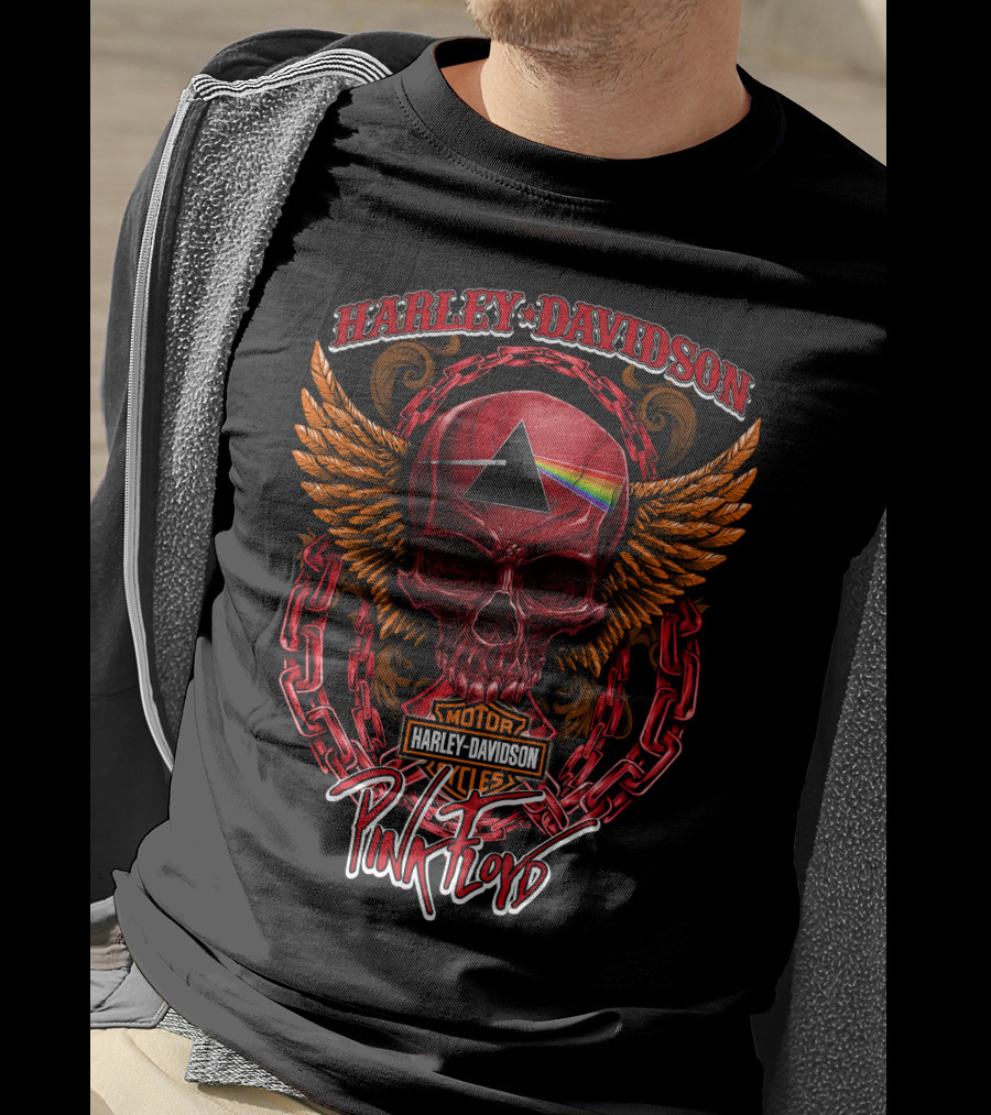 Harley Davidson Pink Floyd Skull With Wings And Prism T-Shirt