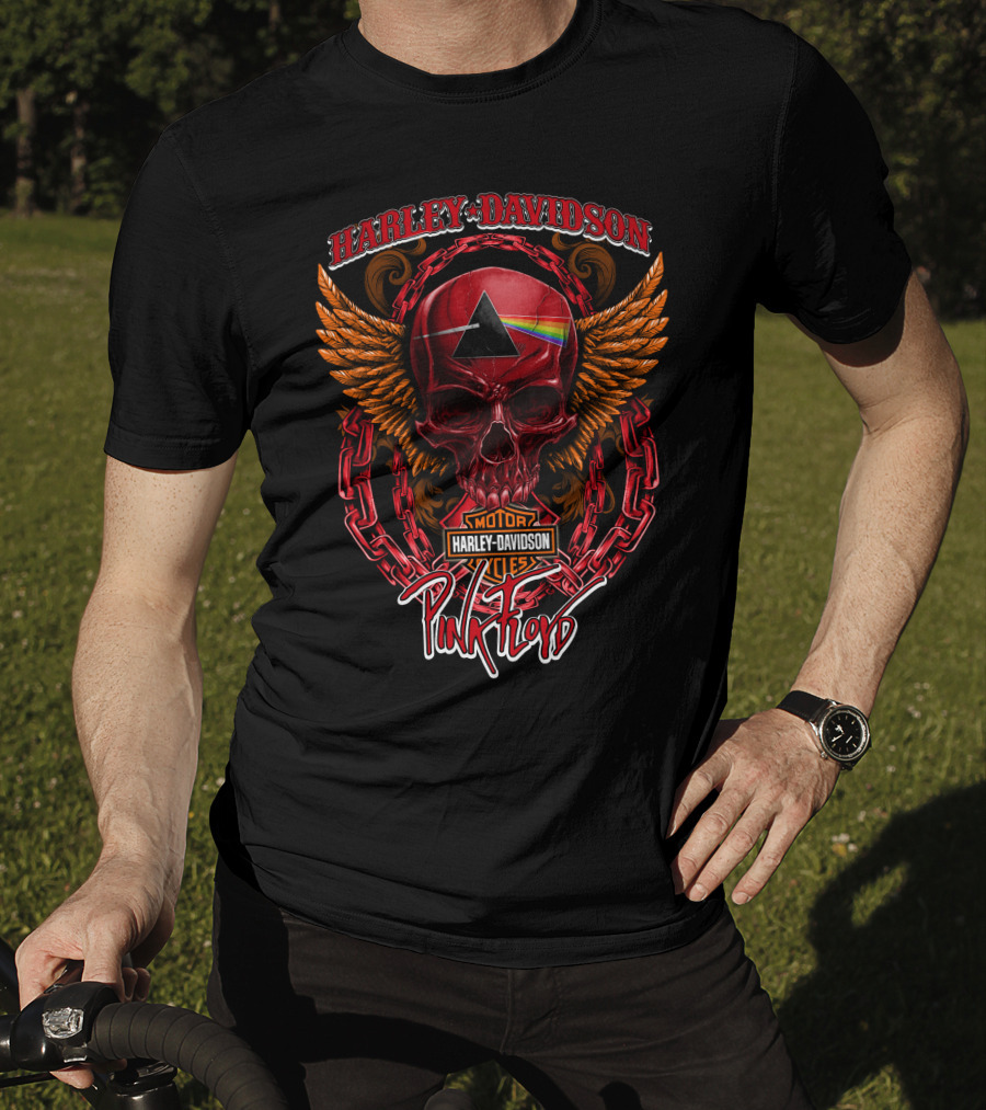 Harley Davidson Pink Floyd Skull With Wings And Prism T-Shirt