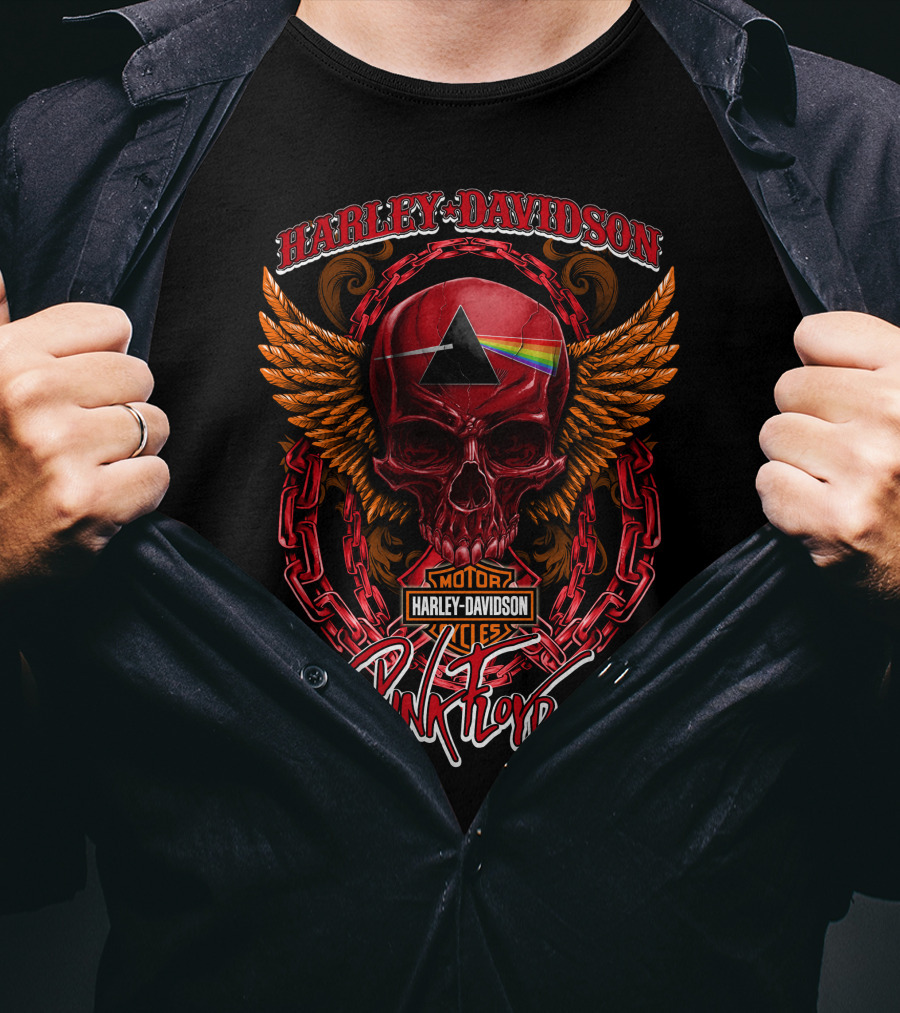 Harley Davidson Pink Floyd Skull With Wings And Prism T-Shirt