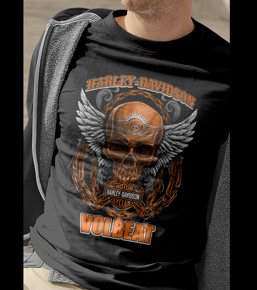 Harley Davidson Volbeat Skull With Wings And Chain T-Shirt